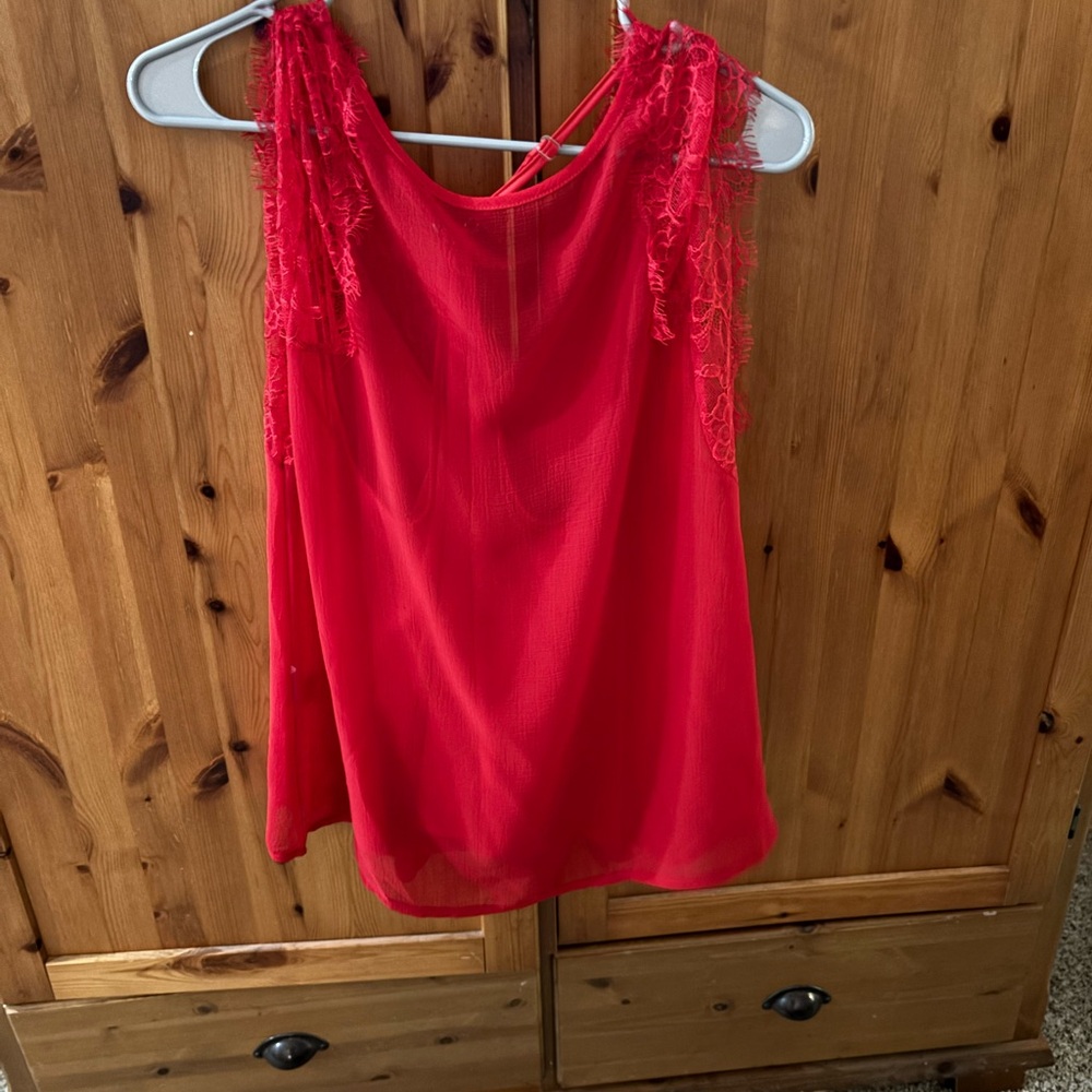Red Lace Sleeveless Top - Picture 2 of 2